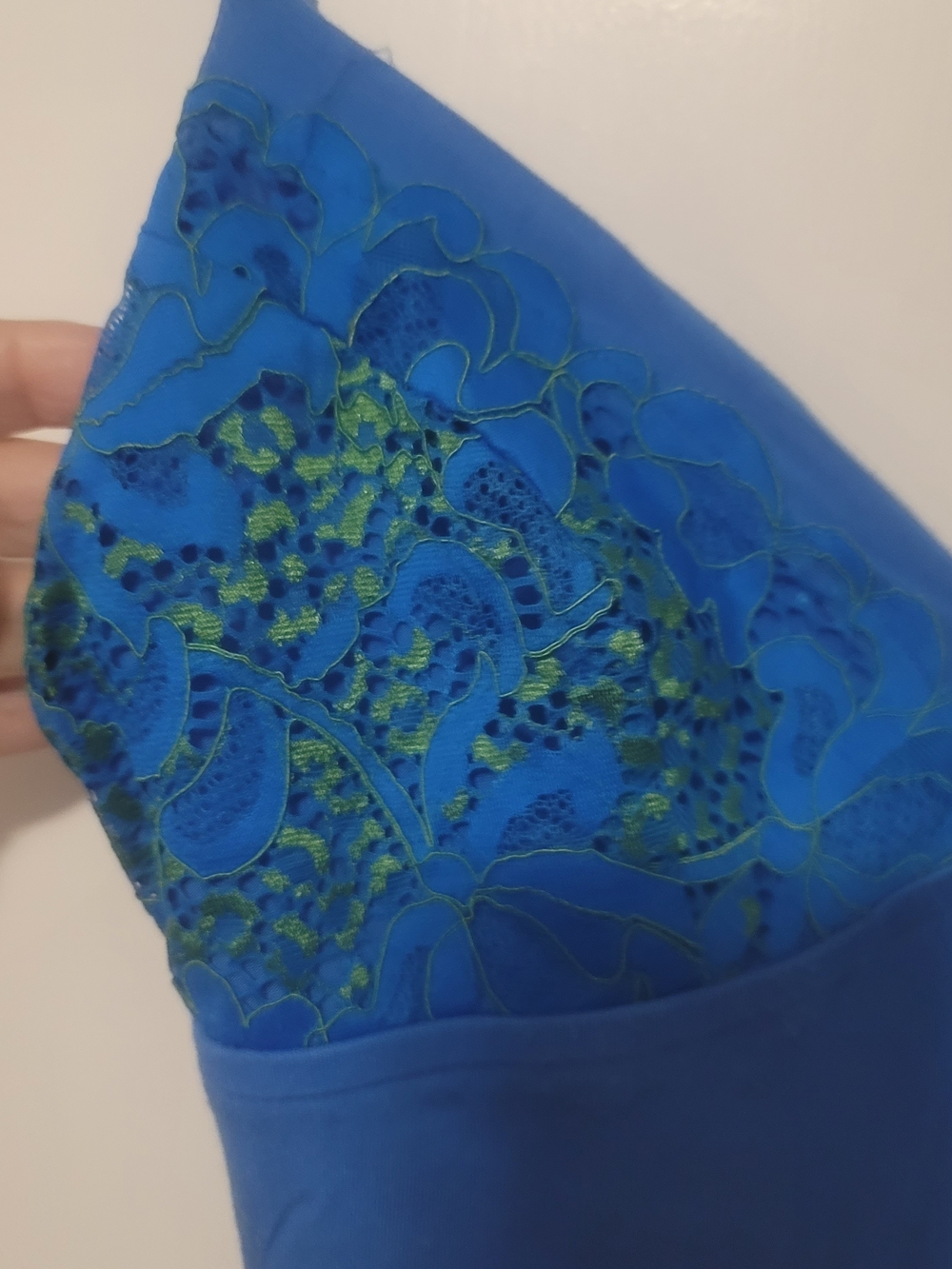 Natori Blue Slip Chemise with Green Lace Accents - Picture 2 of 6